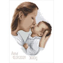 ZN 10457 Vyšívací sada s potiskem - Vzpomínka na narození - Matčin polibek