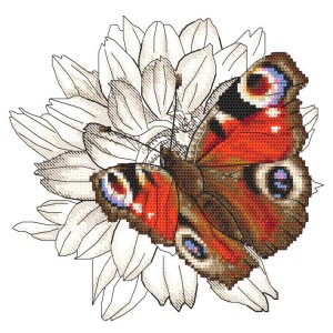 GC 10330 Cross stitch pattern on paper - Butterfly and dahlia flower