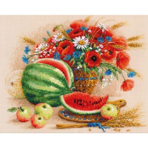 RIO 100/060 Cross stitch kit with mouline - Still life with watermelon