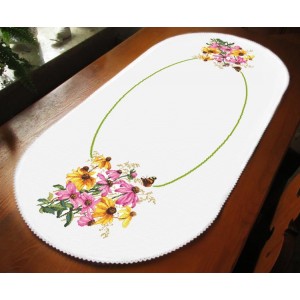 ZU 10472 Cross stitch kit - Oval table runner - Colourful flowers