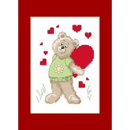 S 4986 Vzor na vyšívání na mobil - Valentýnské přání - Medvídek se srdíčkem