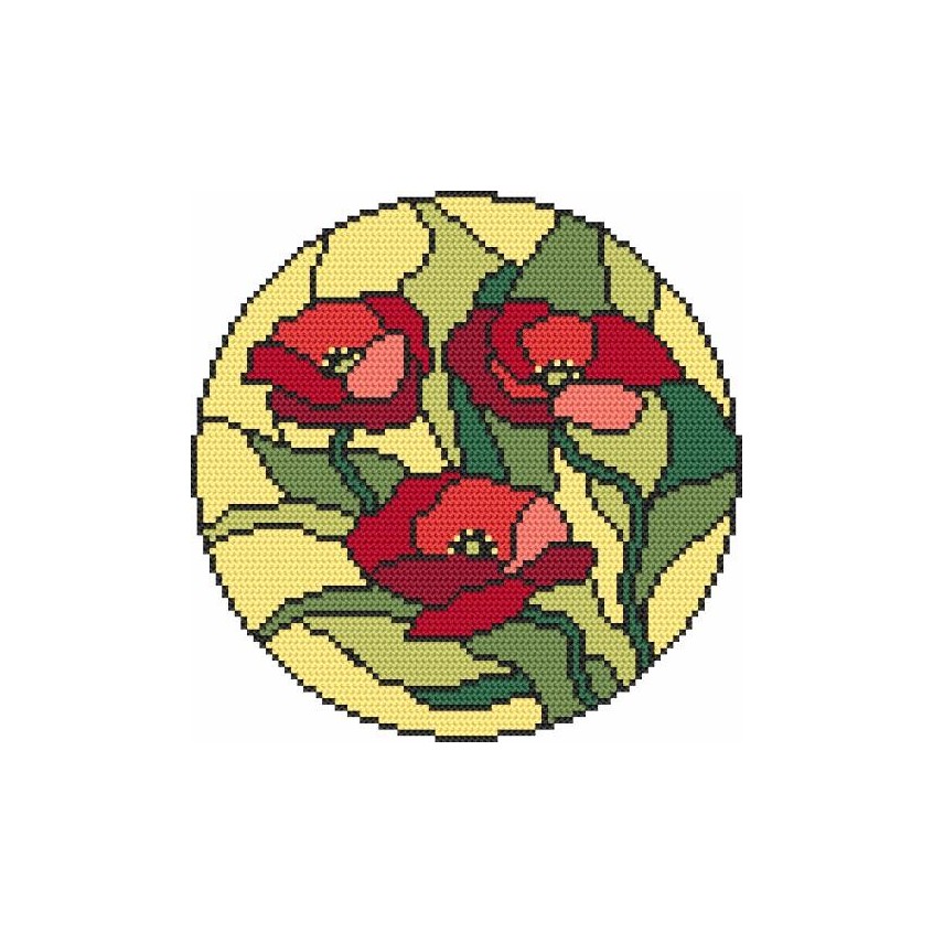 Cross stitch pattern for a phone - Stained glass - Poppies